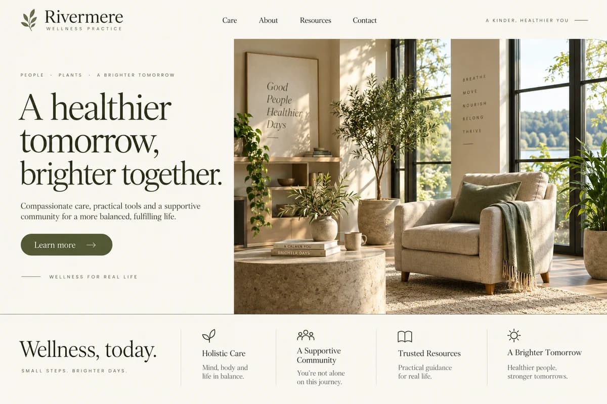 Illustrative Rivermere wellness website concept